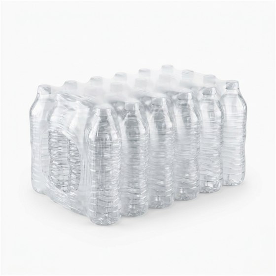 A stack of single-use plastic water bottles
