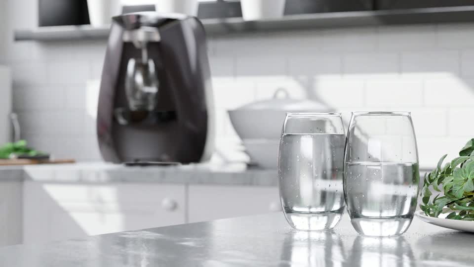 Filtered water from a Better Tap in a bright kitchen